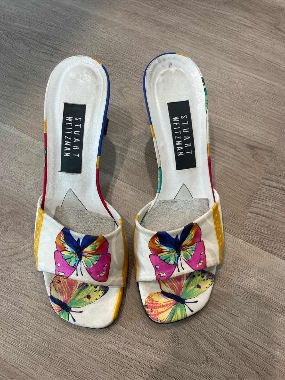 Vintage Stuart Weitzman Women's White Butterfly Slide Sandals